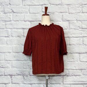 Universal Thread Maroon Cotton Eyelet Ruffle Top